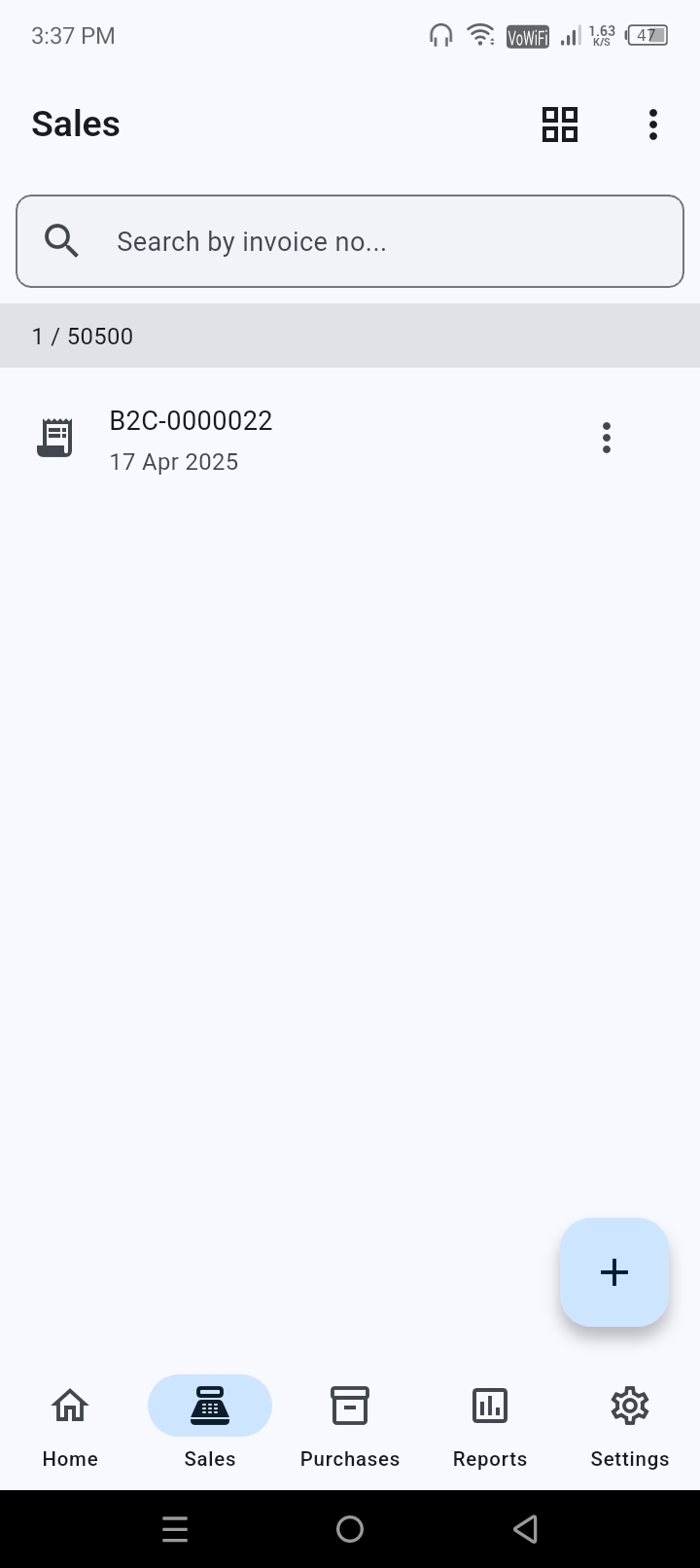 SahajBook invoice entry screen showing business and item details.